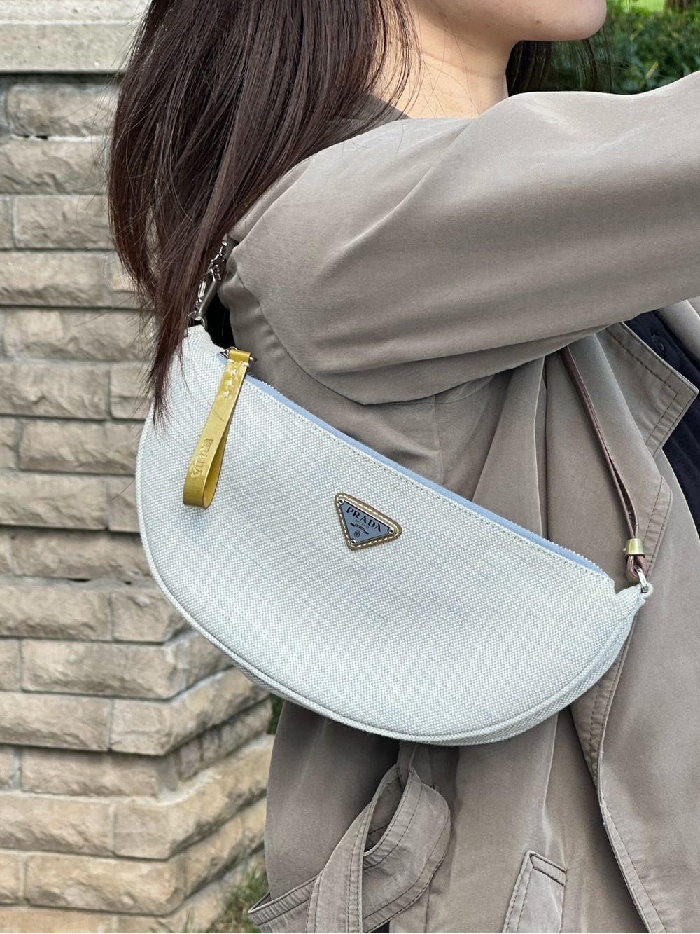 PRADA Rare Light Denim Canvas Crescent Shoulder Bag